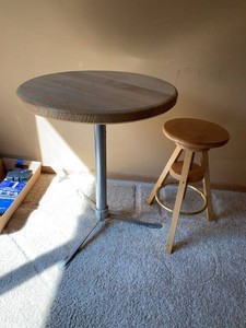 Round Wood Pedestal Pub Table & Adjustable Drafting Stool Set