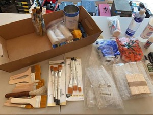 Assorted Craft & Painting Supply Lot Brushes Glue Cups Applicators