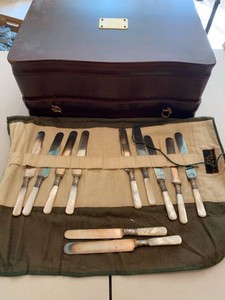 A.F. Jordan Sterling Mother of Pearl Handled Knife Set w Wood Case