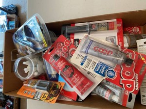 Box Lot of Assorted Adhesives Epoxy Super Glue Repair Supplies
