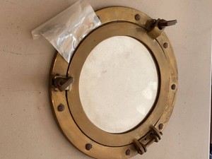 Vintage Brass Nautical Porthole Window Frosted Glass 11in Round