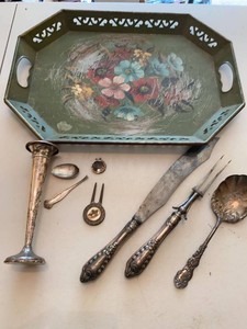 Lot of Assorted Vintage Silverplate Serving Pieces & Tole Tray