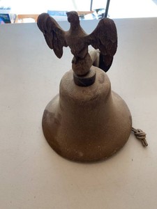 Vintage Cast Brass Wall Mount Dinner Bell Eagle Finial 9in