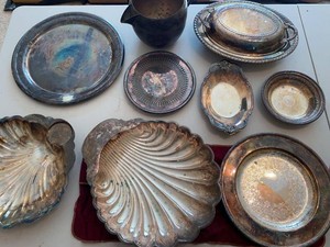 Lot of Assorted Vintage Silverplate Serving Pieces Trays Bowls Dishes