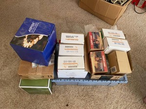 Box Lot of Lamp Making Supplies Oil Lamps String Lights Tea Lights