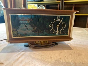 Vintage Olympia Beer Lighted Advertising Clock Scenic Bar Sign