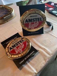 Pair of Vintage Amstel Light Beer Signs, One  isIlluminated Bar Wall Sign, Tested and Working, See Photos