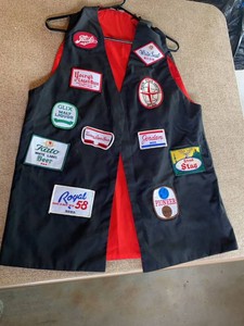 Vintage Black Beer Patch Vest Red Lined Breweriana Bar Biker Wear