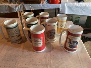 Vintage Thermo-Serv Beer Mug Set Budweiser Pabst Olympia Genesee