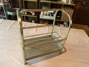 Vintage Brass Tone Metal Magazine Rack Mesh Desk Organizer Handle