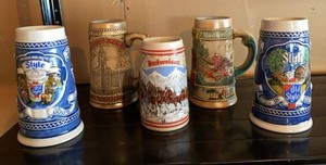 Vintage Budweiser Old Style Ceramic Beer Stein Mug Group