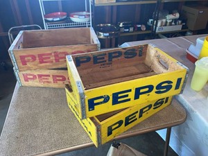 Vintage Pepsi-Cola Wood Soda Bottle Crates Yellow & Natural Lot