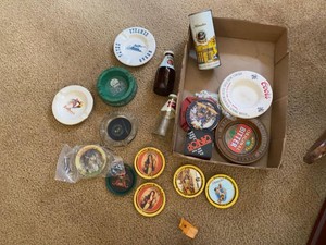 Group Vintage Beer Advertising Ashtrays Coasters Bottles Tins Barware