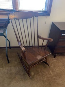 Vintage Windsor Style Wooden Arm Rocking Chair Brown Finish