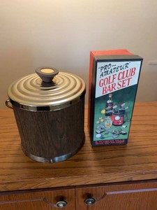 Group Vintage Barware Ice Bucket Golf Club Set Recipe Glass