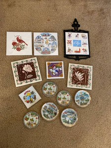 Group Vintage Decorative Ceramic Tiles & State Souvenir Coasters