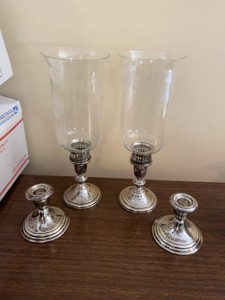 Gorham Sterling Weighted Hurricane Candlesticks Candle Holder Set