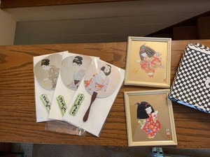 Group Japanese Decorative Fans & Framed Geisha Girl Art Lot