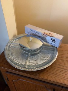 Group Glass Relish Tray Server Set & Wm. A. Rogers Pastry Server