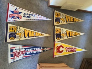 Vintage Sports Felt Pennants Vikings Twins Flames All-Star Game