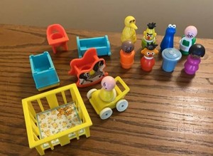 Group of Vintage Fisher-Price Little People Sesame Street & Furniture