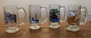 Set of 4 Vintage Schmidt Beer Collector Series Wildlife Glass Mugs