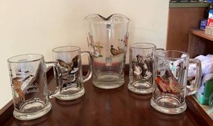 Schmidt Beer Wildlife Glass Pitcher and Mug Collectible Set