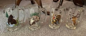 Set of 4 Heilemans Old Style Wildlife Collector Series Glass Mugs