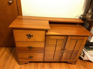 Vintage Country Wood Cabinet w Drawers & Shelf