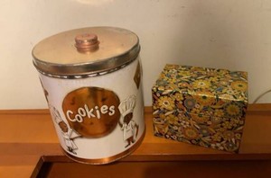 Vintage Kitchen Tin Group Cookie Canister Floral Tin Recipe Box