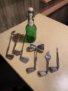 Group Vintage Golf Club Barware Tools Jigger Corkscrew Strainer Bottle