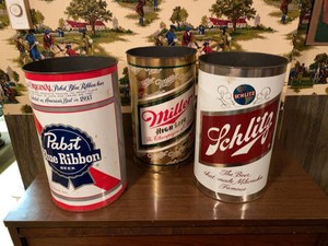 Vintage Beer Advertising Metal Wastebaskets Pabst Miller Schlitz
