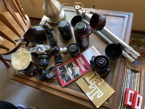 Group Nikon Nikkormat Camera Lenses Tripod Manuals Cases Untested