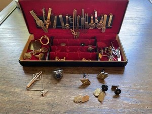 Group Vintage Mens Cufflinks Tie Clips Tie Tacks Ring Jewelry Box