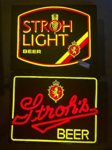 Vintage Stroh Light & Strohs Beer Lighted Bar Signs Wall Decor, Tested and Working, See Photos