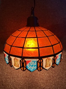 Vintage Heilemans Old Style Beer Hanging Swag Lamp Amber Shade, Tested and Working, See Photos
