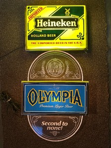 Group Vintage Beer Advertising Lighted Signs Heineken Olympia Acrylic, Tested and Working, See Photos