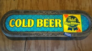 Vintage Pabst Blue Ribbon Cold Beer Lighted Bar Sign 40in Wall Display, Tested and Working, See Photos