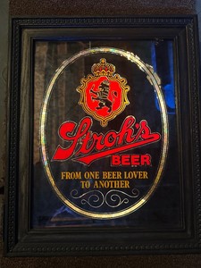 Strohs Beer Lighted Bar Mirror Framed Advertising Sign Approx 24in, Tested and Working, See Photos