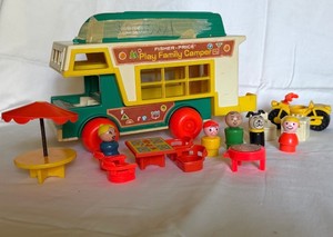 Vintage Fisher-Price Play Family Camper Boat & Accessories Toy Lot