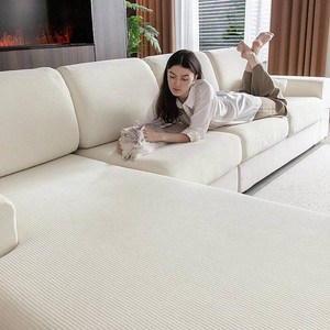 $21 OHSIO Sectional Couch Covers, Wear Resistant Stretch Sofa Covers Washable Soft Couch Cushion Covers Anti Slip Furniture Protector Sofa Slipcovers for Pets (1 Piece Loveseat Cover, Ivory)