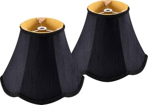 $34 GO&SO Mini Small Scalloped Black Lamp Shades Set of 2,4 8 6.4 Bell Shade  0.41 Spider Fitter, Boho Lampshades for Table Lamps & Night Lamp,Polyester Silk for Bedroom,Clip-on Adapter NOT included