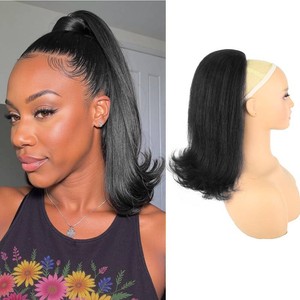 Drawstring Ponytail Extension for Black Women 14 Inch Yaki Kinky Straight Ponytail Flick Style Hairpiece Synthetic Natural Black Rafabcici