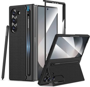 Maxdara for Samsung Galaxy Z Fold 6 Case with Pen Holder, Black  with Hidden Foldable Kickstand and Built-in Screen Protector, Slim Shockproof Phone Cover