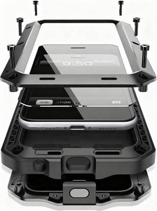 $23 Compatiable with iPhone 17 Case,360 Full Body Protective Cover Heavy Duty Shockproof Tough Armour Aluminum Alloy Metal Case with Silicone Built-in Screen Protector - Black