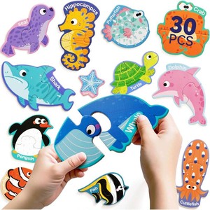 Dotimo 30 pcs Magnetic Puzzle of Fun Ocean Animals - Colorful Puzzles for Kids Aged 3 - A Magnetic Educational Learning Toy for Kids Aged 3-5 to Develop Hand-Eye Coordination