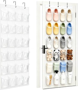 Over-the-Door Shoe Organizer with 24 Crystal Clear Pockets, White