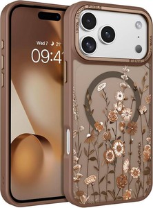 DOMAVER for iPhone 17 Pro Case 6.3, Magnetic Flowers Design - Brown