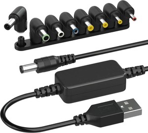 DROK USB to 12v Adapter - 5v to 12v Step Up Converter, 1.1m3.6FT USB to DC Power Cable Boost Converter with 8 Elbow DC Plug Adapter