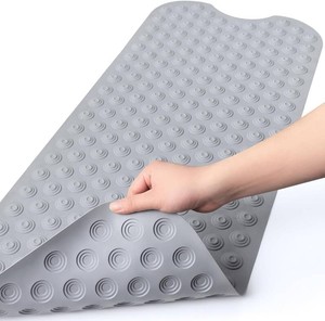 $29 Bligli Bathtub Mat Non-Slip Without Suction Cups, 39x16inch Extra Long Bath Mats for Shower Bathroom, Machine Washable Natural Rubber Shower Tub Mat (39x16inch, Gray)